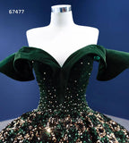 Prom Dress 2025 Dark Green Sequin Ball Gown Off the Shoulder Formal Dresses 67477-unique elegant Prom Dresses-Green-Custom Size-vigocouture