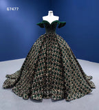 Prom Dress 2025 Dark Green Sequin Ball Gown Off the Shoulder Formal Dresses 67477-unique elegant Prom Dresses-Green-Custom Size-vigocouture