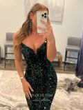 Prom Dress 2025 Dark Green Sequin Strapless Prom Dresses Mermaid Evening Dress 21569-unique elegant Prom Dresses-Green-US2-vigocouture