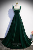 Prom Dress 2025 Dark Green Velvet Prom Dress with 3D Floral Spaghetti Strap 22266-unique elegant Prom Dresses-Green-Custom Size-vigocouture