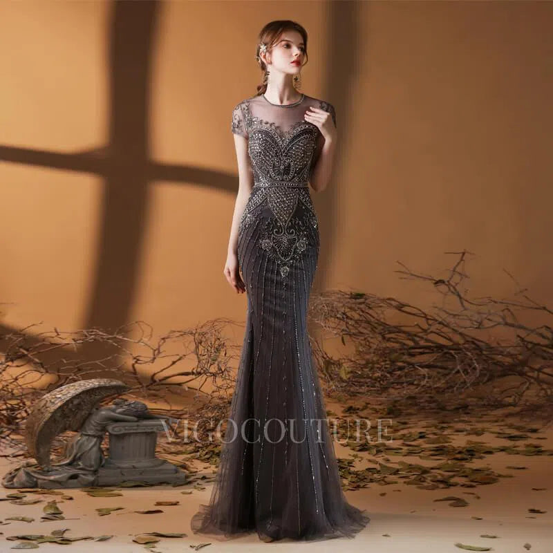 Dark Grey Beaded Mermaid Prom Dress 20148 Custom Colors / US6 Dark Grey Beaded Mermaid Prom Dress 20148 Custom Colors / US6