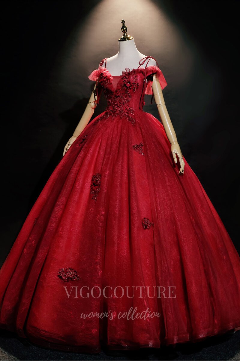 Dark Red Lace Applique Quinceaera Dresses Spaghetti Strap Ball Gown 20483 - Custom Colors / US8 Dark Red Lace Applique Quinceaera Dresses Spaghetti Strap Ball Gown 20483 - Custom Colors / US8