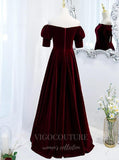 Prom Dress 2025 Dark Red Velvet Short Sleeve Prom Dress 2022 Off the Shoulder Formal Dress 20501-unique elegant Prom Dresses-Dark Red-US2-vigocouture