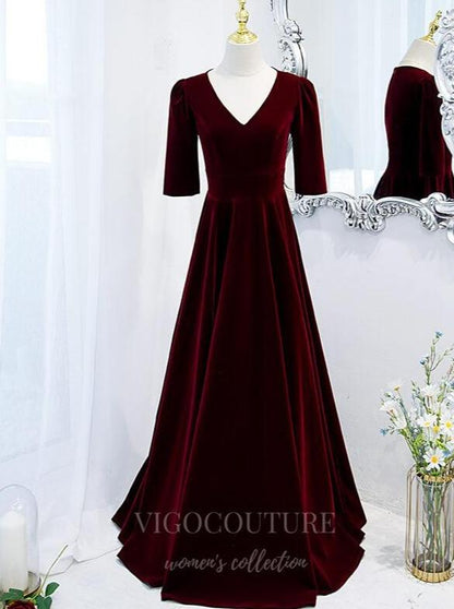 prom dresses near me within 20 mi Dark Red Velvet Short Sleeve Prom Dress 2022 V-Neck Formal Dress 20500 Custom Colors / US8