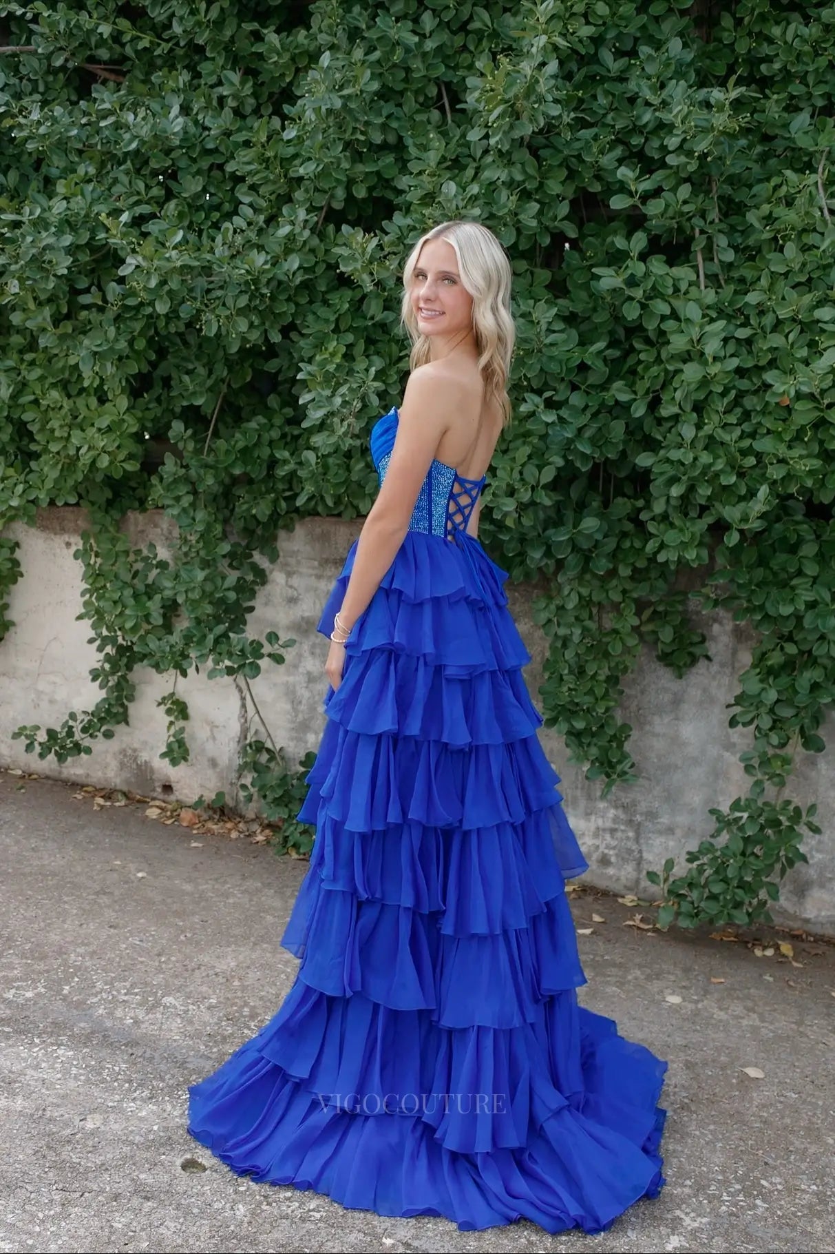 Prom Dresses 2025 to impress Dramatic Tiered Ruffle Prom Dress with Rhinestone Corset and High Slit – 26161-vigocouture-vigocouture