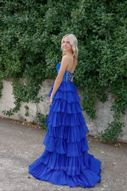 Prom Dresses 2025 to impress Dramatic Tiered Ruffle Prom Dress with Rhinestone Corset and High Slit – 26161-vigocouture-vigocouture