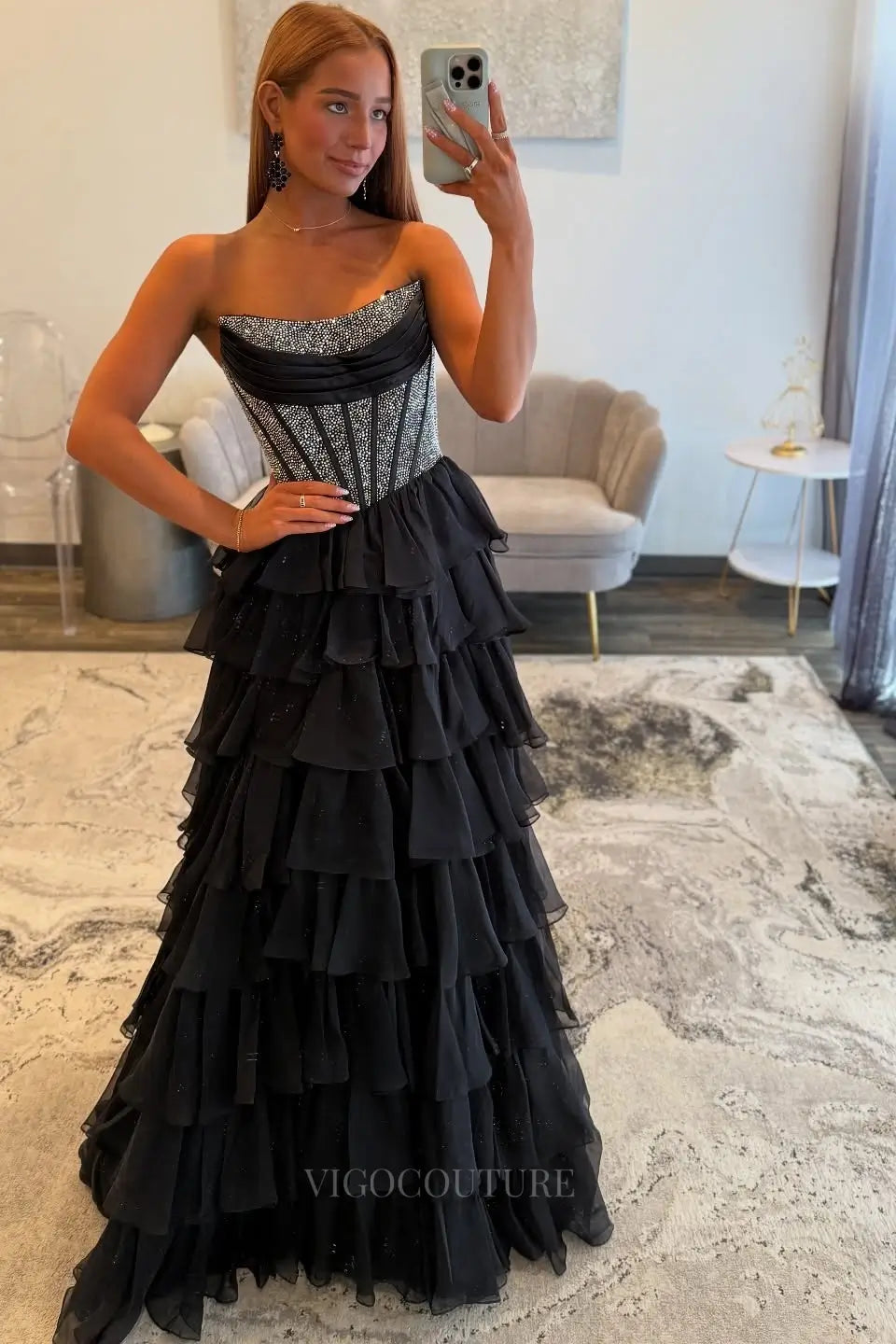 Prom Dresses 2025 to impress Dramatic Tiered Ruffle Prom Dress with Rhinestone Corset and High Slit – 26161-vigocouture-vigocouture