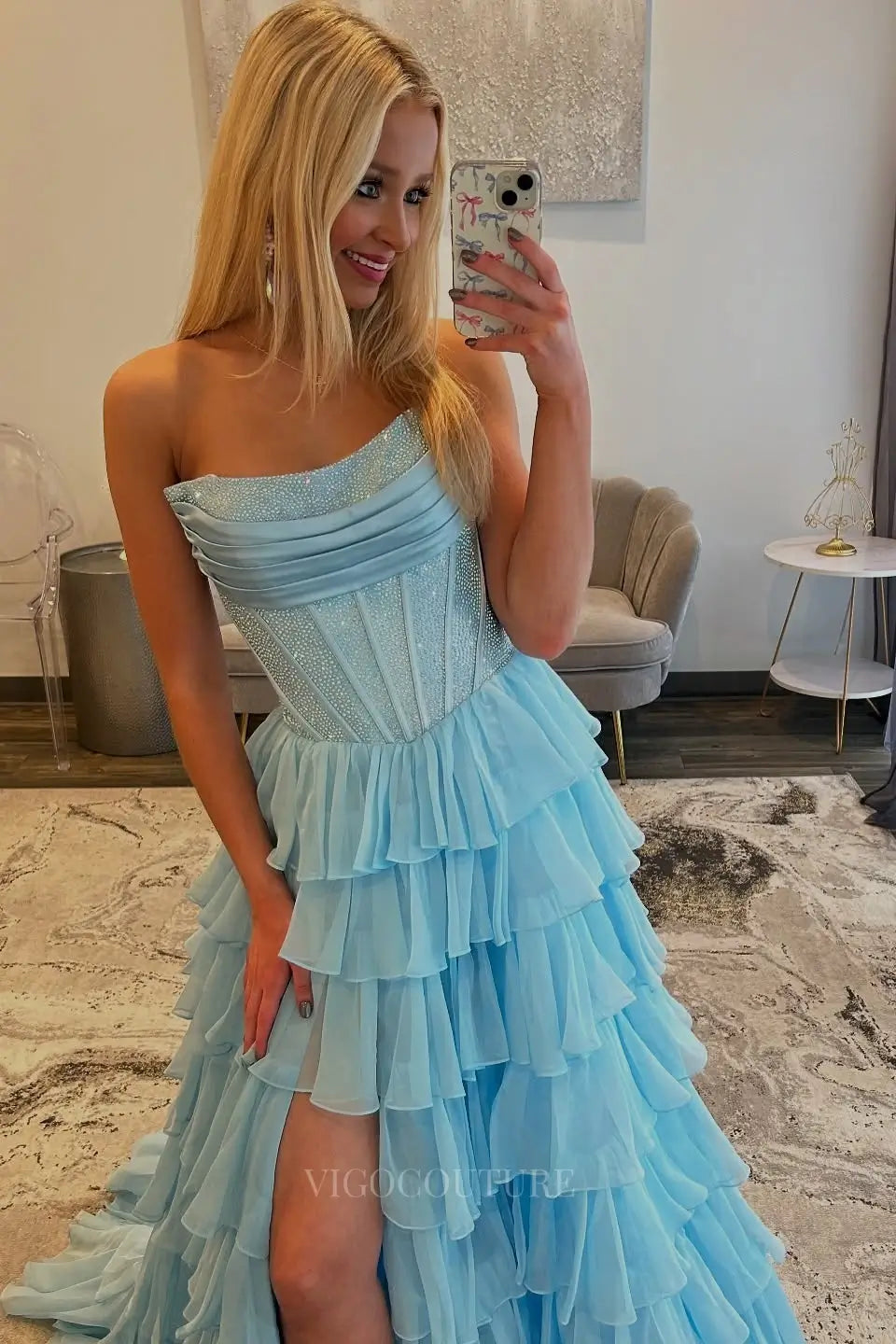 Prom Dresses 2025 to impress Dramatic Tiered Ruffle Prom Dress with Rhinestone Corset and High Slit – 26161-vigocouture-vigocouture