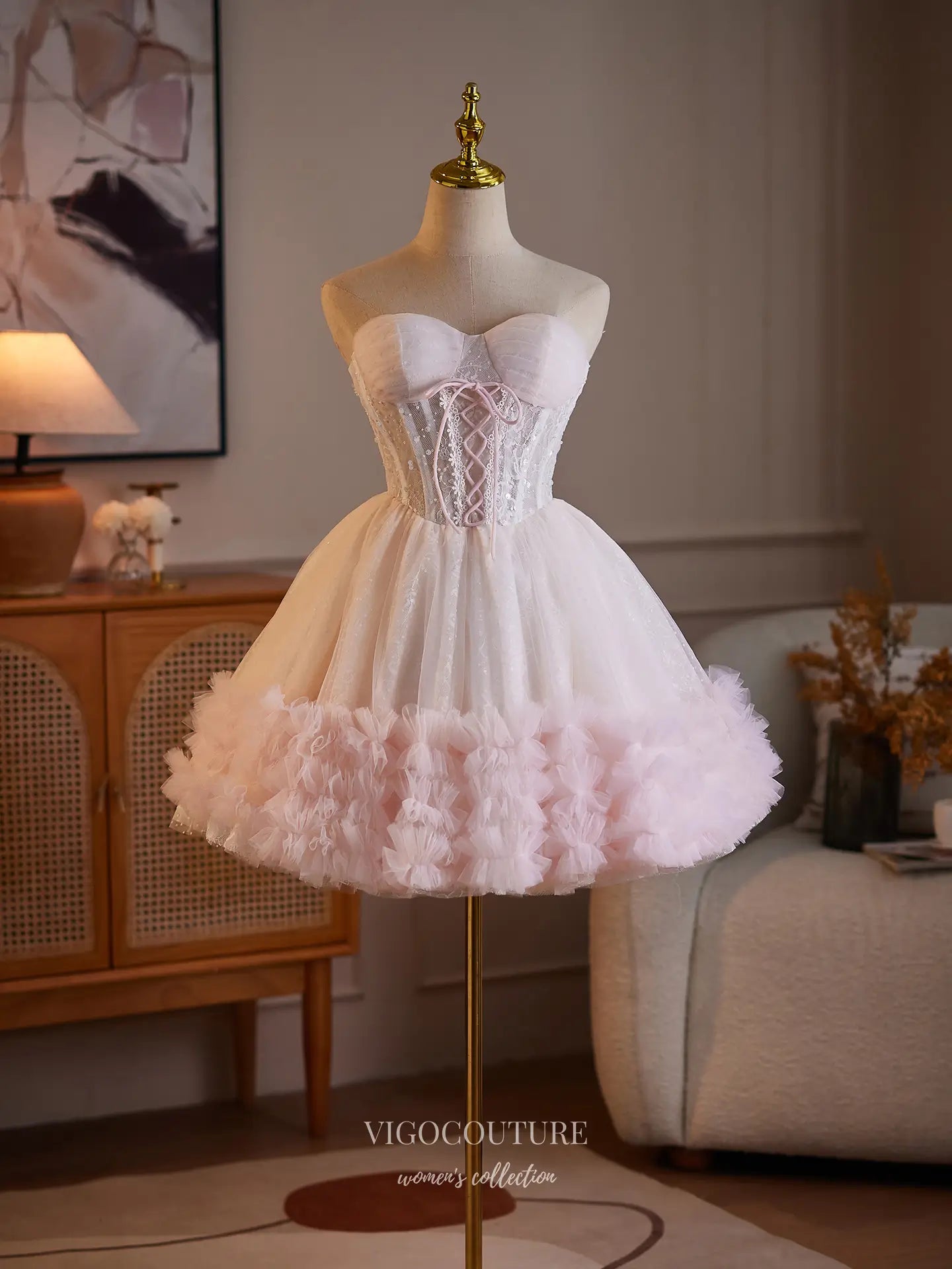 Prom Dresses 2025 to impress Dreamy Lace Corset Homecoming Dress with Ruffle Hem Tulle Skirt & Lace-Up Back - HC509-vigocouture-vigocouture