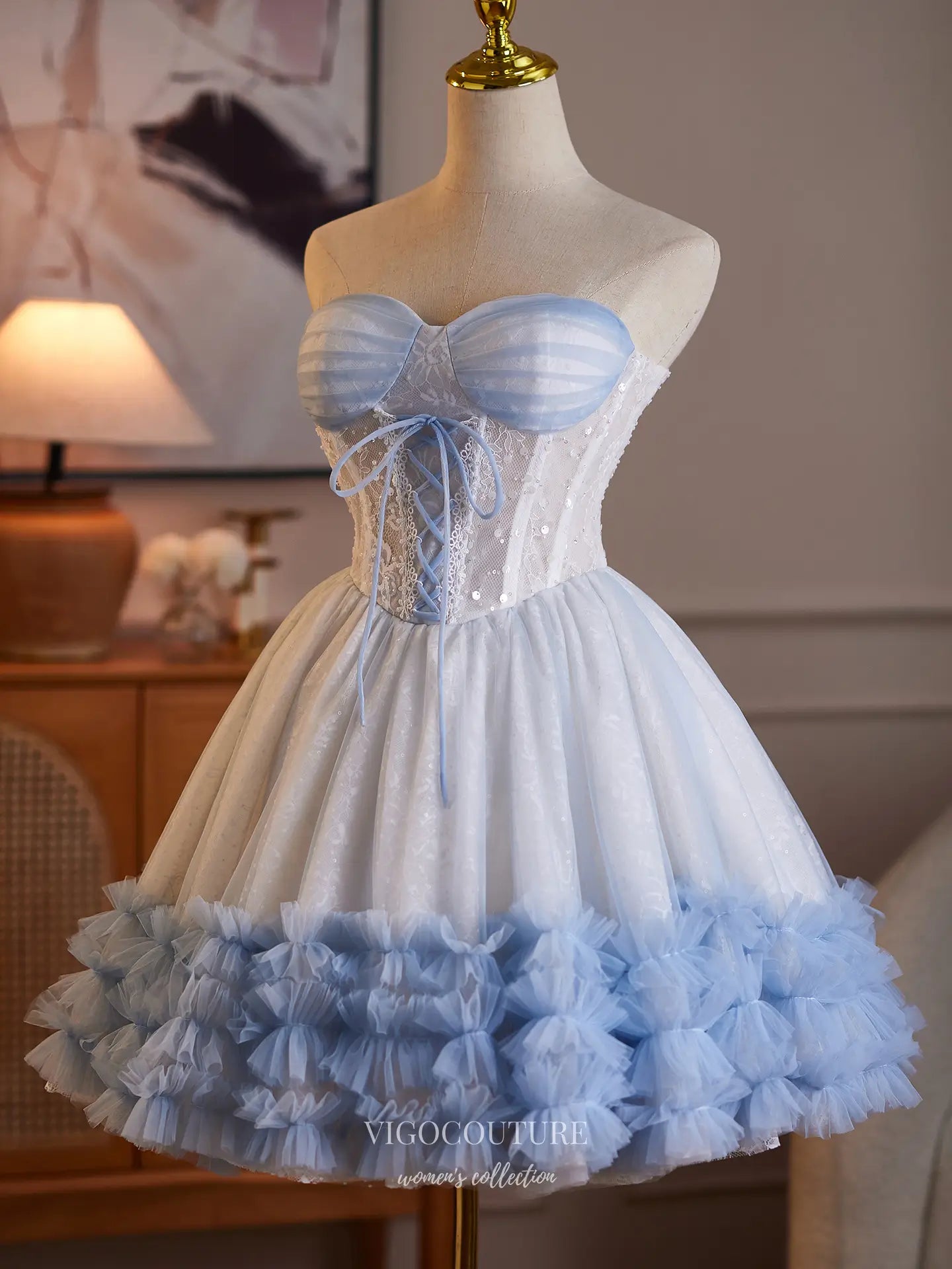 Prom Dresses 2025 to impress Dreamy Lace Corset Homecoming Dress with Ruffle Hem Tulle Skirt & Lace-Up Back - HC509-vigocouture-vigocouture