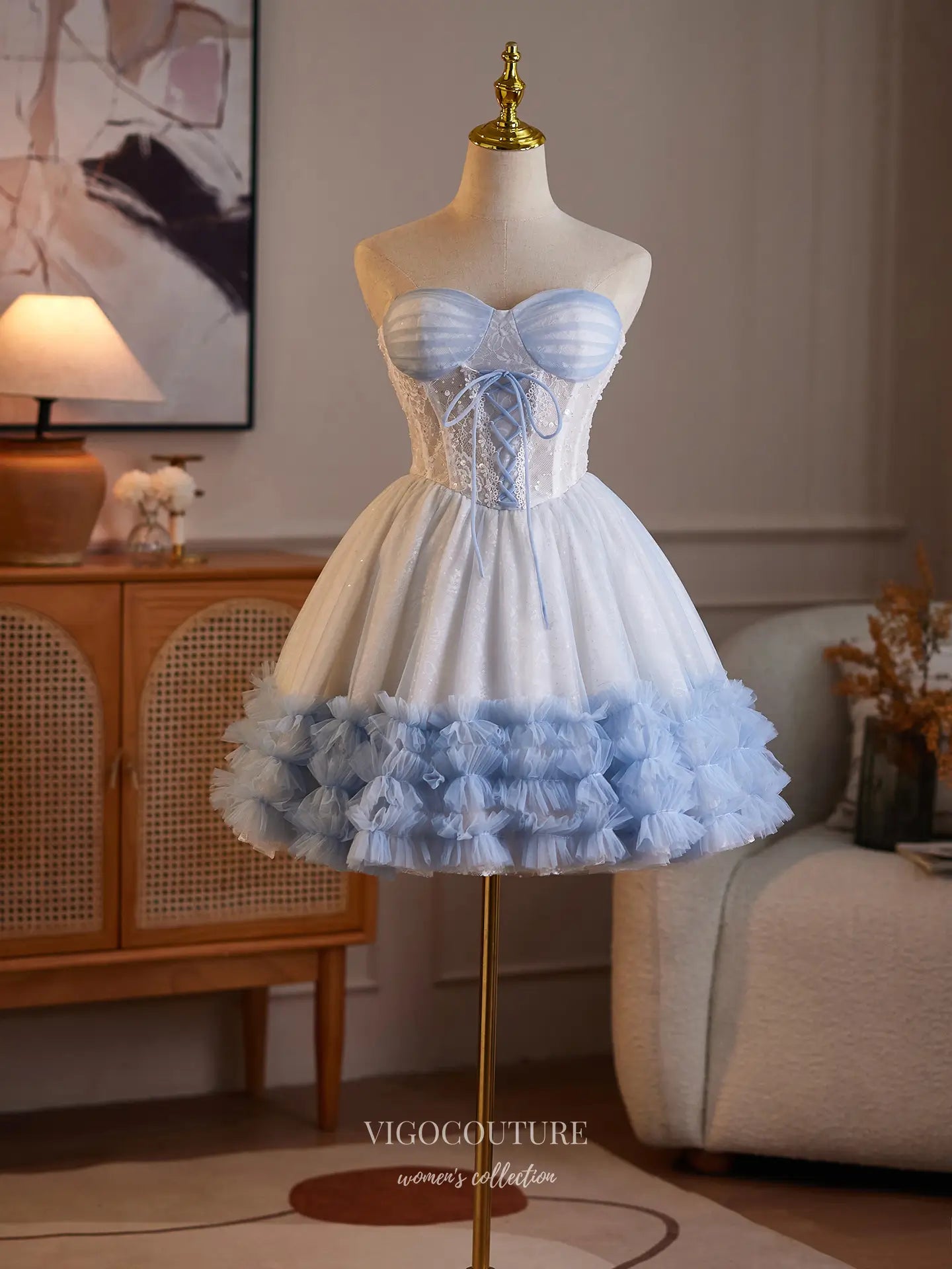 Prom Dresses 2025 to impress Dreamy Lace Corset Homecoming Dress with Ruffle Hem Tulle Skirt & Lace-Up Back - HC509-vigocouture-vigocouture