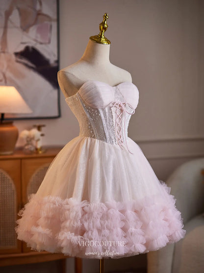 Prom Dresses 2025 to impress Dreamy Lace Corset Homecoming Dress with Ruffle Hem Tulle Skirt & Lace-Up Back - HC509-vigocouture-vigocouture
