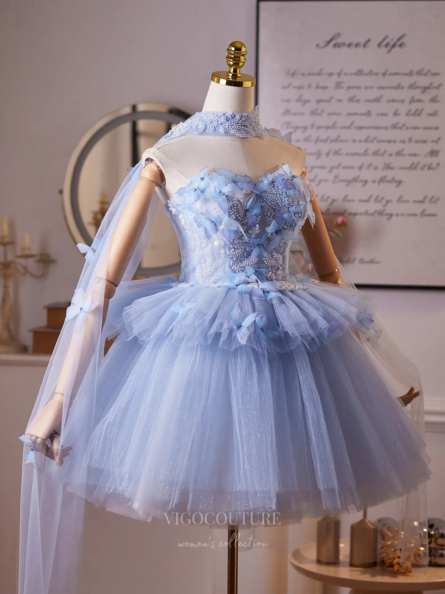 Prom Dresses 2025 to impress Dreamy Light Blue Butterfly Homecoming Dress with Beaded Bodice, Layered Tulle Skirt & Sheer Shawl – 26008-vigocouture-vigocouture