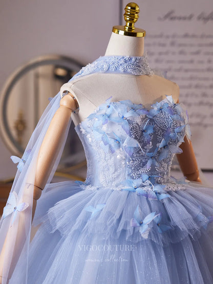 Prom Dresses 2025 to impress Dreamy Light Blue Butterfly Homecoming Dress with Beaded Bodice, Layered Tulle Skirt & Sheer Shawl – 26008-vigocouture-vigocouture