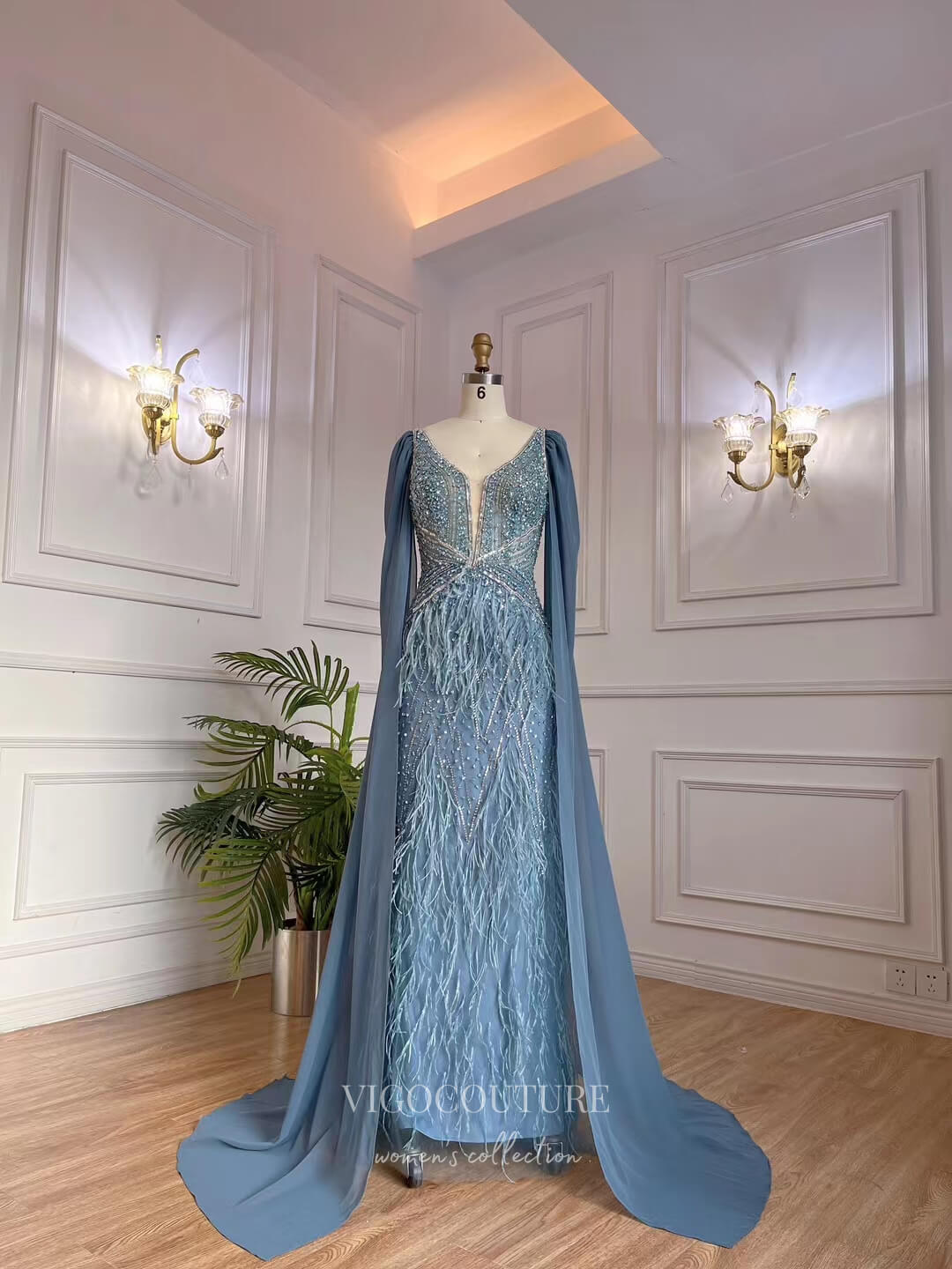 Prom Dress 2025 Dusty Blue Beaded Prom Dresses Cape Sleeve 1920s Pageant Dress 22127-unique elegant Prom Dresses-Dusty Blue-US2-vigocouture