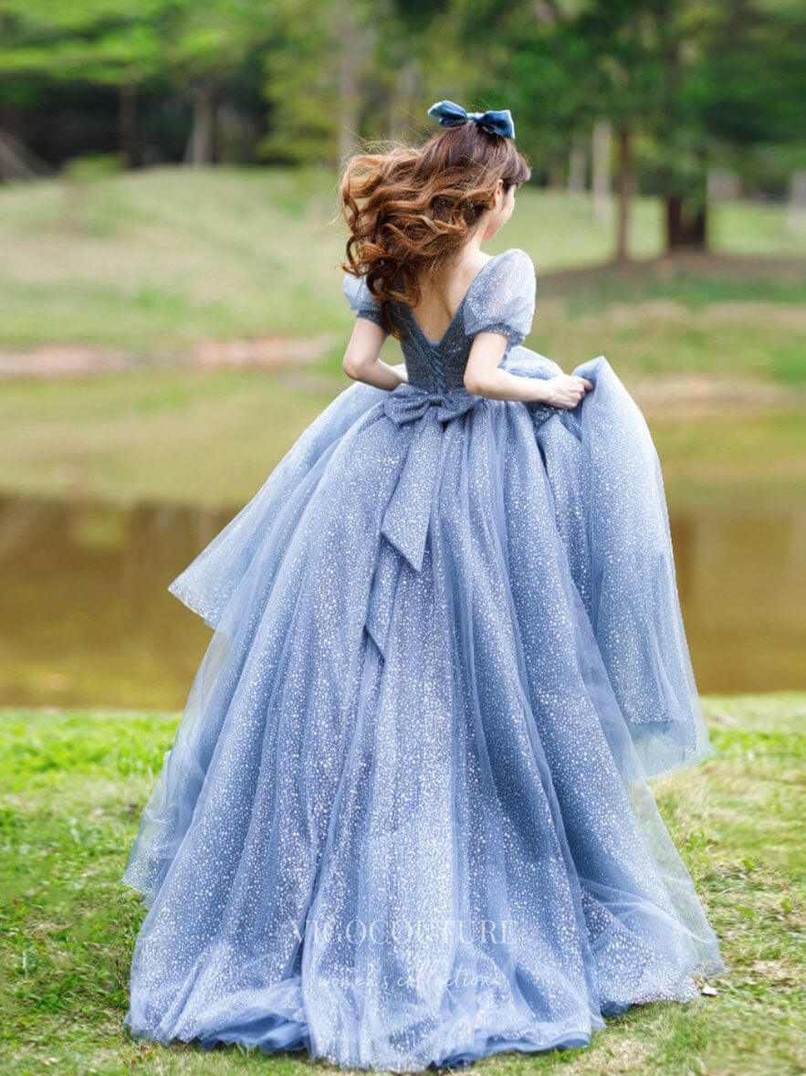 Prom Dress 2025 Dusty Blue Dotted Tulle Prom Dresses Puffed Sleeve Formal Dress 21835-unique elegant Prom Dresses-Dusty Blue-US2-vigocouture