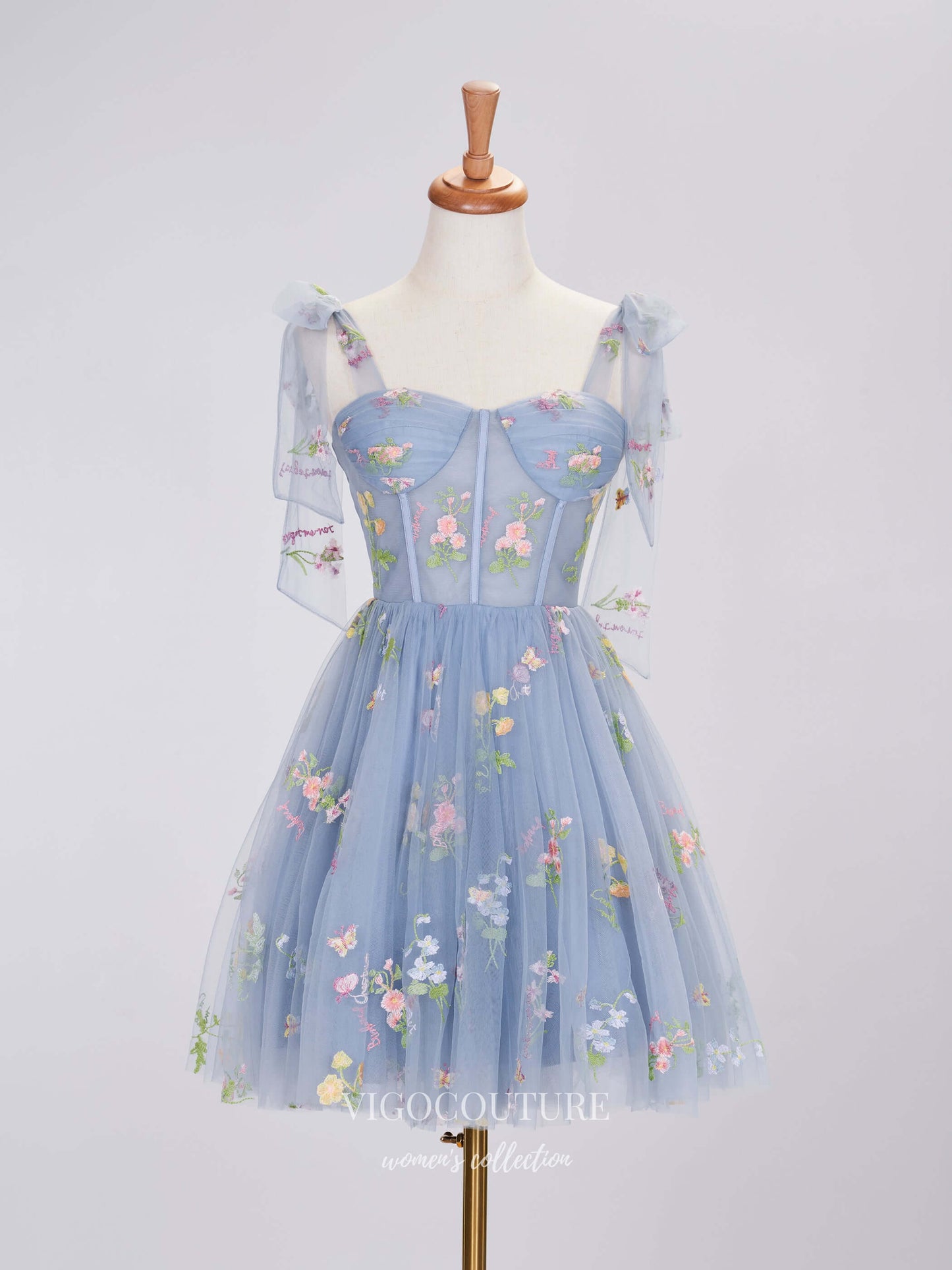 Dusty Blue Floral Lace Homecoming Dresses Spaghetti Strap Graduation D vigocouture Dusty Blue Floral Lace Homecoming Dresses Spaghetti Strap Graduation D vigocouture