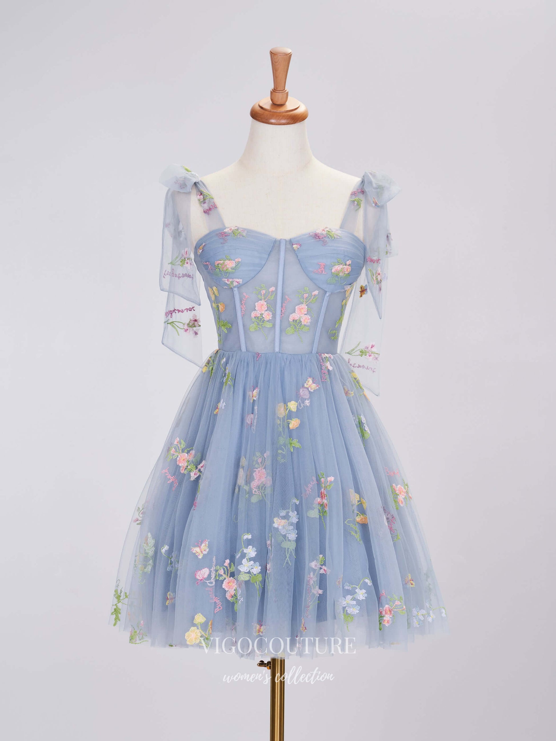 Dusty Blue Floral Lace Homecoming Dresses Spaghetti Strap Graduation D vigocouture Dusty Blue Floral Lace Homecoming Dresses Spaghetti Strap Graduation D vigocouture