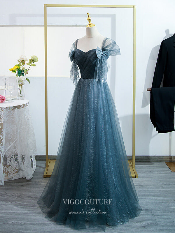 Prom Dress 2025 Dusty Blue Prom Dresses Beaded Tulle Formal Dresses 21444-unique elegant Prom Dresses-Blue-US2-vigocouture