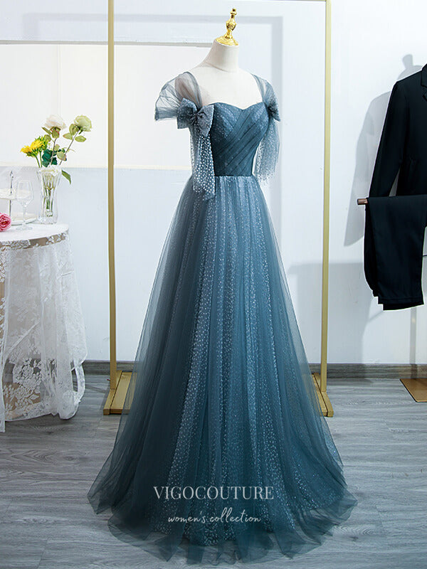 Dusty Blue Prom Dresses Beaded Tulle Formal Dresses 21444 Custom Colors / US2 Dusty Blue Prom Dresses Beaded Tulle Formal Dresses 21444 Custom Colors / US2