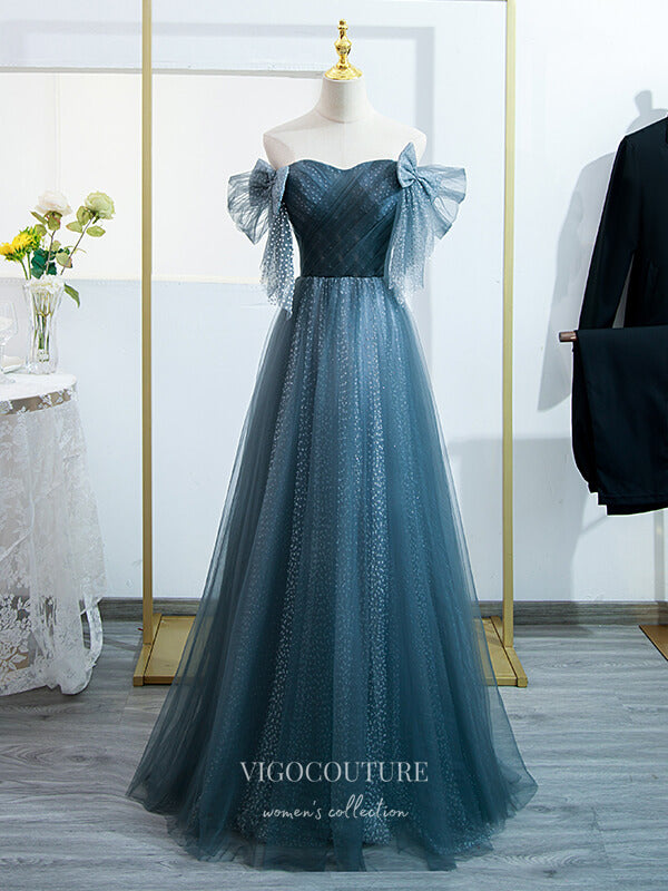 Prom Dress 2025 Dusty Blue Prom Dresses Beaded Tulle Formal Dresses 21444-unique elegant Prom Dresses-Blue-US2-vigocouture