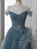 Prom Dress 2025 Dusty Blue Prom Dresses Tiered Lace Applique Formal Dresses 21174-unique elegant Prom Dresses-Dusty Blue-Custom Size-vigocouture