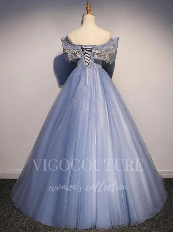 vigocouture-Dusty Blue Quinceañera Dresses Off the Shoulder Ball Gown 20457-Prom Dresses-vigocouture-