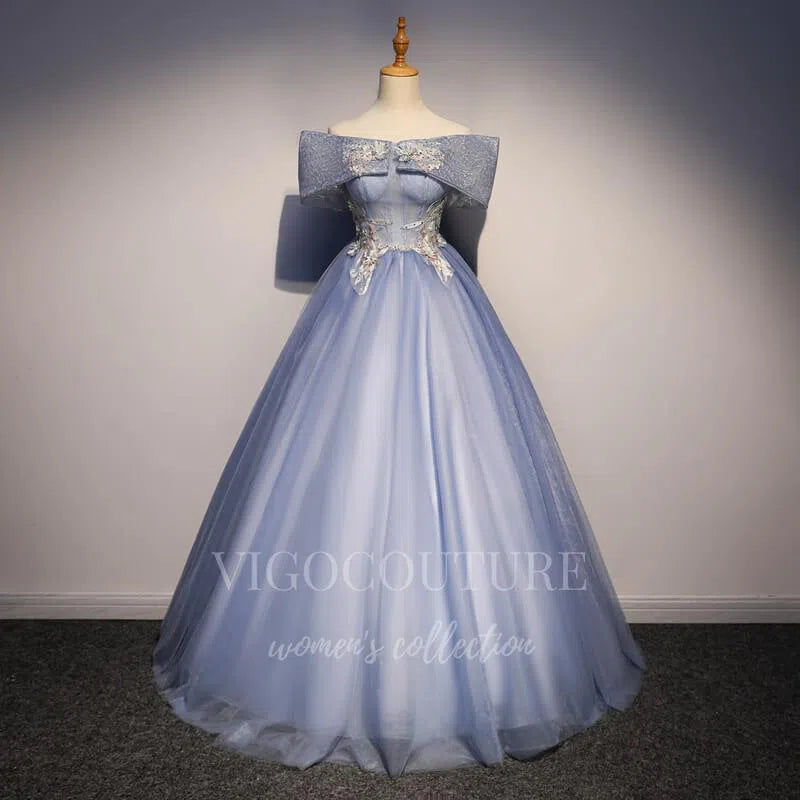 Dusty Blue Quinceañera Dresses Off the Shoulder Ball Gown 20457