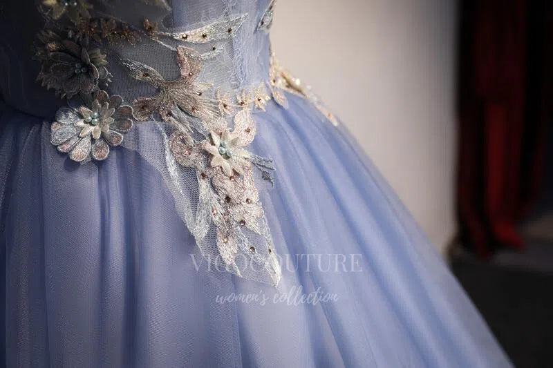 vigocouture-Dusty Blue Quinceañera Dresses Off the Shoulder Ball Gown 20457-Prom Dresses-vigocouture-