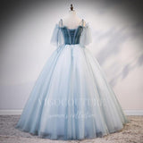 vigocouture-Dusty Blue Quinceañera Dresses Short Sleeve Ball Gown 20403-Prom Dresses-vigocouture-