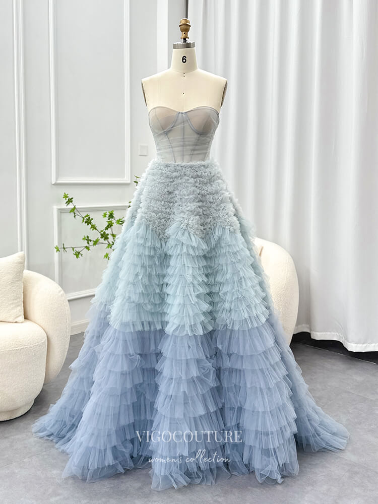 Prom Dress 2025 Dusty Blue Ruffled Tulle Prom Dresses Strapless Sheer Boned Bodice 24444-unique elegant Prom Dresses-Dusty Blue-US2-vigocouture