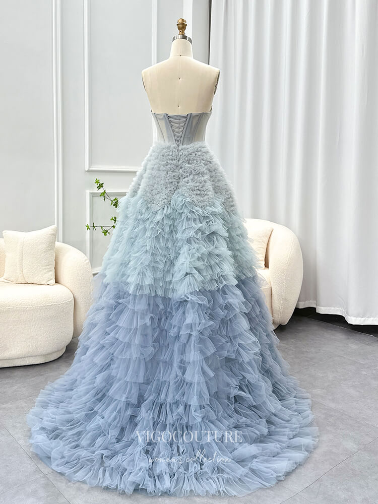 Prom Dress 2025 Dusty Blue Ruffled Tulle Prom Dresses Strapless Sheer Boned Bodice 24444-unique elegant Prom Dresses-Dusty Blue-US2-vigocouture