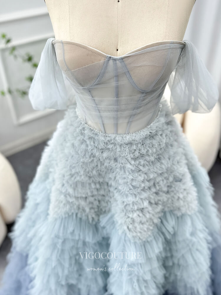 Prom Dress 2025 Dusty Blue Ruffled Tulle Prom Dresses Strapless Sheer Boned Bodice 24444-unique elegant Prom Dresses-Dusty Blue-US2-vigocouture