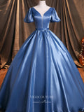 Prom Dress 2025 Dusty Blue Satin Quinceanera Dresses Puffed Sleeve Sweet 15 Dresses 21386-unique elegant Prom Dresses-Dusty Blue-Custom Size-vigocouture