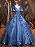 Prom Dress 2025 Dusty Blue Satin Quinceanera Dresses Puffed Sleeve Sweet 15 Dresses 21386-unique elegant Prom Dresses-Dusty Blue-Custom Size-vigocouture