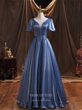 Prom Dress 2025 Dusty Blue Satin Quinceanera Dresses Puffed Sleeve Sweet 15 Dresses 21386-unique elegant Prom Dresses-Dusty Blue-Custom Size-vigocouture