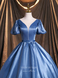 Prom Dress 2025 Dusty Blue Satin Quinceanera Dresses Puffed Sleeve Sweet 15 Dresses 21386-unique elegant Prom Dresses-Dusty Blue-Custom Size-vigocouture