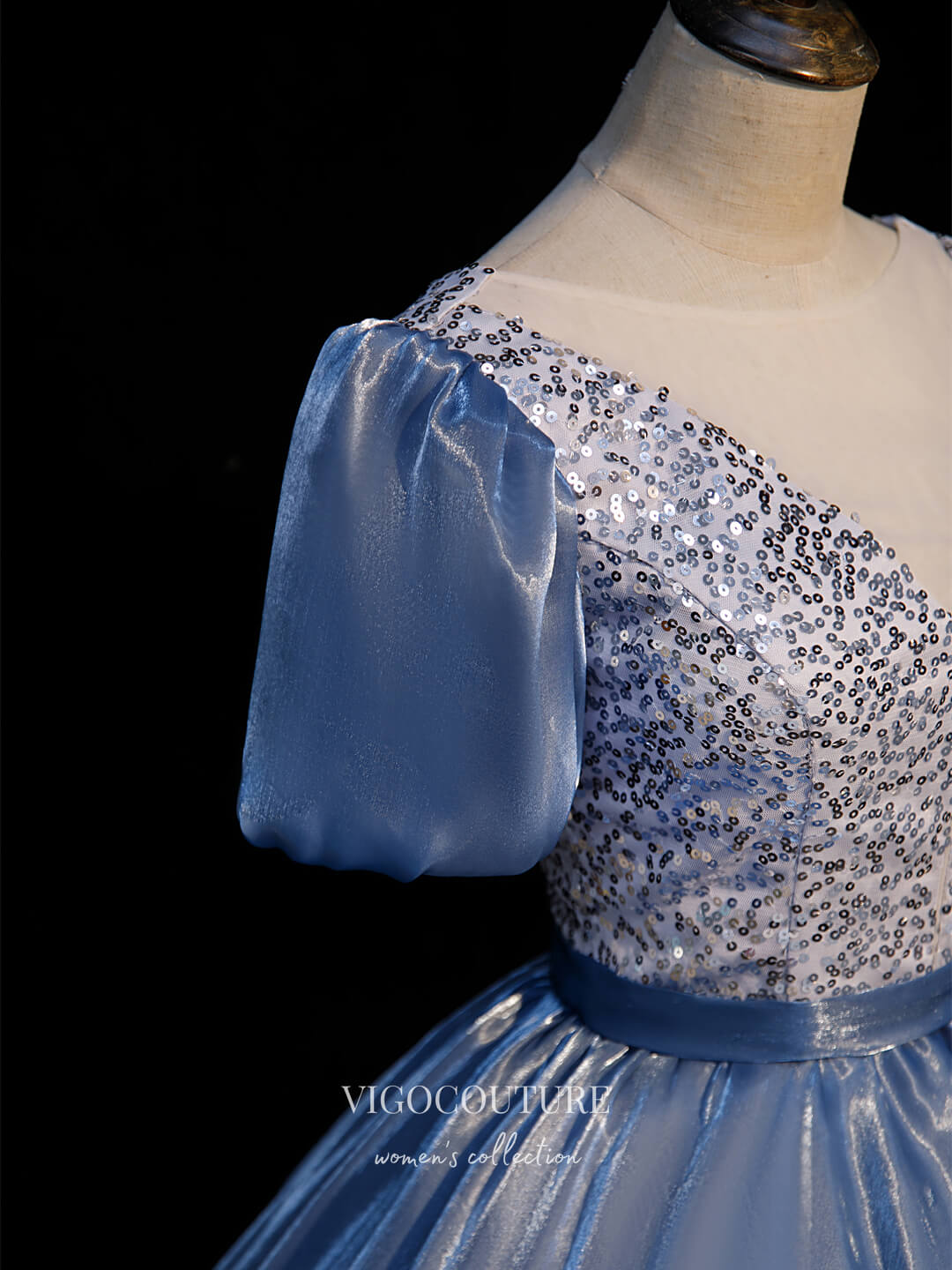 Prom Dress 2025 Dusty Blue Satin Quinceanera Dresses Puffed Sleeve Sweet 15 Dresses 21427-unique elegant Prom Dresses-Dusty Blue-Custom Size-vigocouture