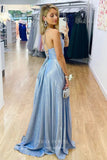 Prom Dress 2025 Dusty Blue Sparkly Satin Prom Dresses with Slit Spaghetti Strap Formal Gown 21931-unique elegant Prom Dresses-Dusty Blue-US2-vigocouture