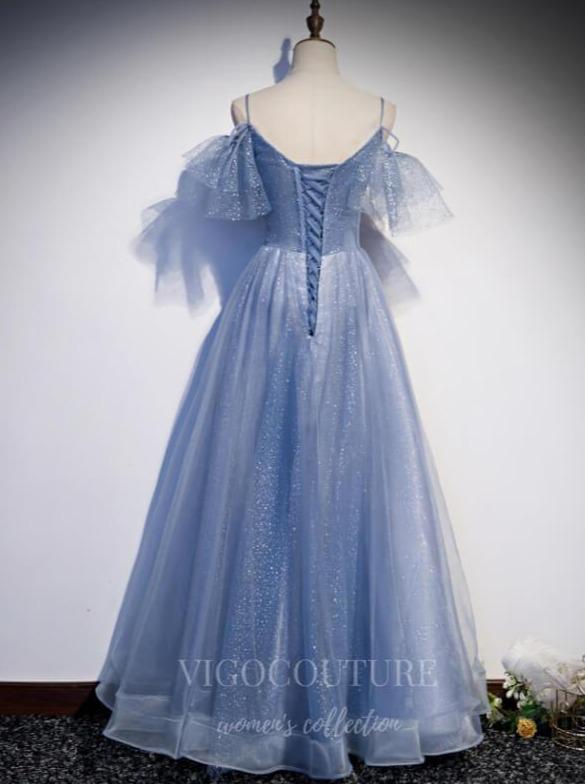 Prom Dress 2025 Dusty Blue Sparkly Tulle Prom Dress 2022 Off the Shoulder Formal Dress 20495-unique elegant Prom Dresses-Dusty Blue-US2-vigocouture