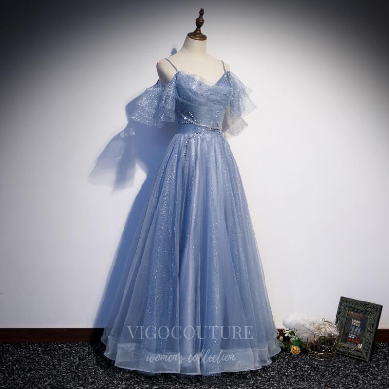 Prom Dress 2025 Dusty Blue Sparkly Tulle Prom Dress 2022 Off the Shoulder Formal Dress 20495-unique elegant Prom Dresses-Dusty Blue-US2-vigocouture