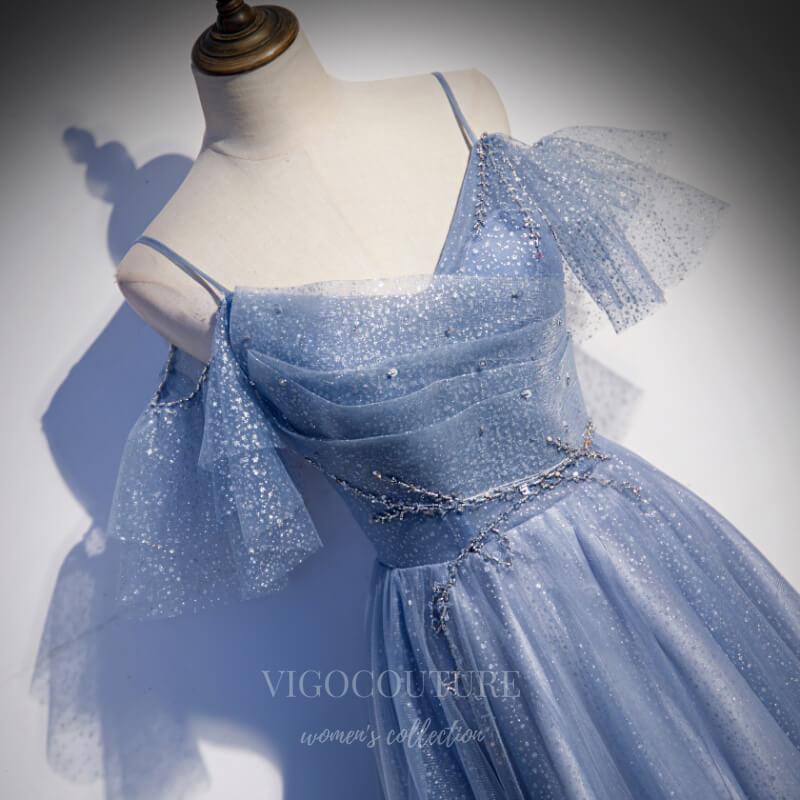 Prom Dress 2025 Dusty Blue Sparkly Tulle Prom Dress 2022 Off the Shoulder Formal Dress 20495-unique elegant Prom Dresses-Dusty Blue-US2-vigocouture