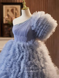 Prom Dress 2025 Dusty Blue Tiered Ruffled Quinceanera Dresses One Shoulder Ball Gown 25037-unique elegant Prom Dresses-Dusty Blue-Custom Size-vigocouture