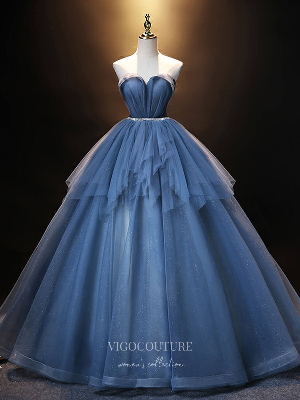 Prom Dress 2025 Dusty Blue Tulle Prom Dresses Sweetheart Neck Evening Dress 21830-unique elegant Prom Dresses-Dusty Blue-US2-vigocouture