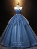 Dusty Blue Tulle Prom Dresses Sweetheart Neck Evening Dress 21830