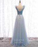 Prom Dress 2025 Dusty Blue Tulle Prom Dresses V-Neck Evening Dress 21821-unique elegant Prom Dresses-Dusty Blue-US2-vigocouture