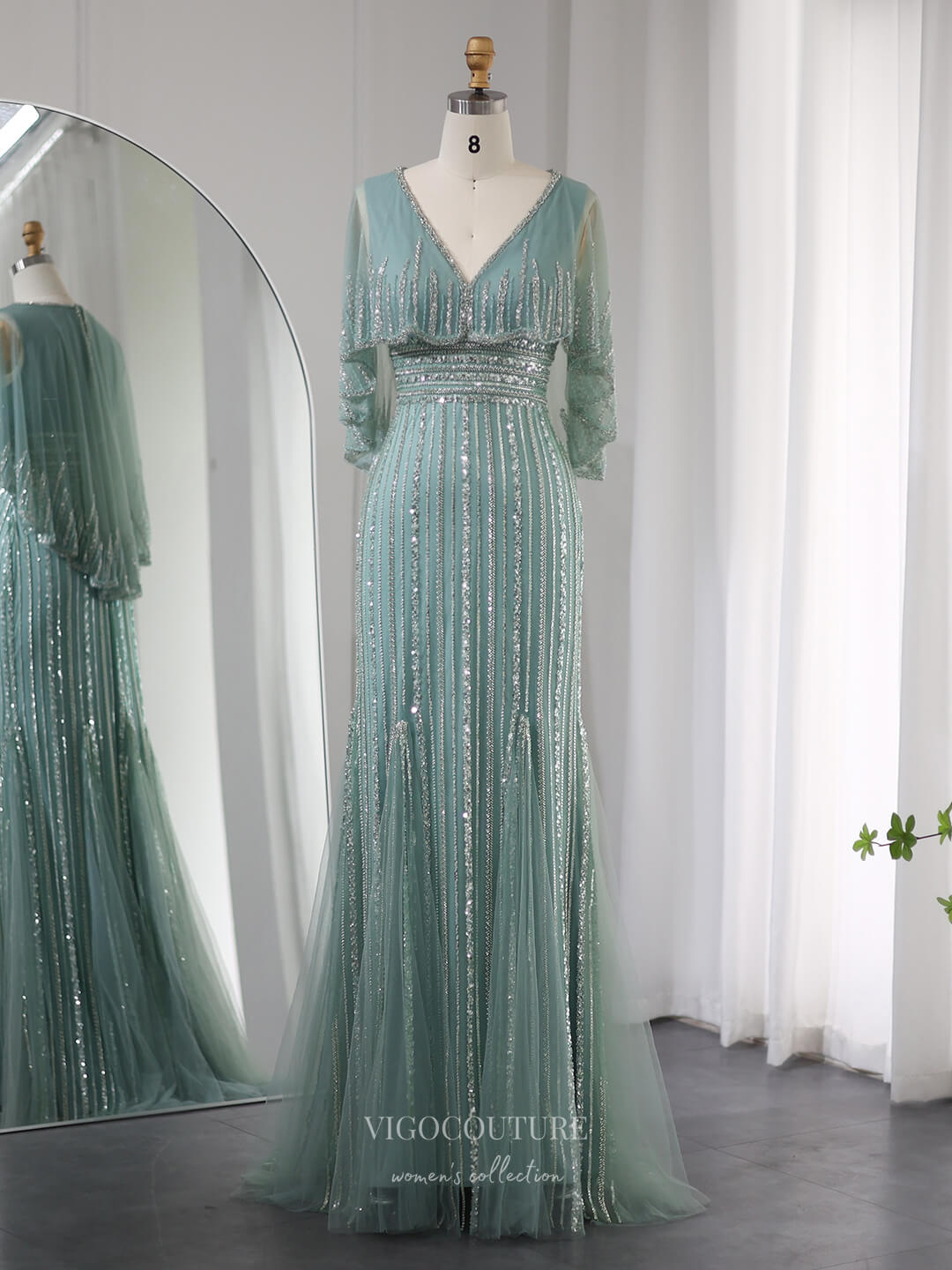 Luxury Pink Mermaid Evening Dresses with Cape SS284