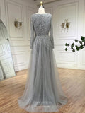 Prom Dress 2025 Elegant Beaded Mermaid Pageant Dresses Removable Overskirt Long Sleeve Evening Dress 25021-unique elegant Prom Dresses-As Pictured-US2-vigocouture