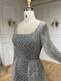 Prom Dress 2025 Elegant Beaded Mermaid Pageant Dresses Removable Overskirt Long Sleeve Evening Dress 25021-unique elegant Prom Dresses-As Pictured-US2-vigocouture