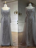 Prom Dress 2025 Elegant Beaded Mermaid Pageant Dresses Removable Overskirt Long Sleeve Evening Dress 25021-unique elegant Prom Dresses-As Pictured-US2-vigocouture